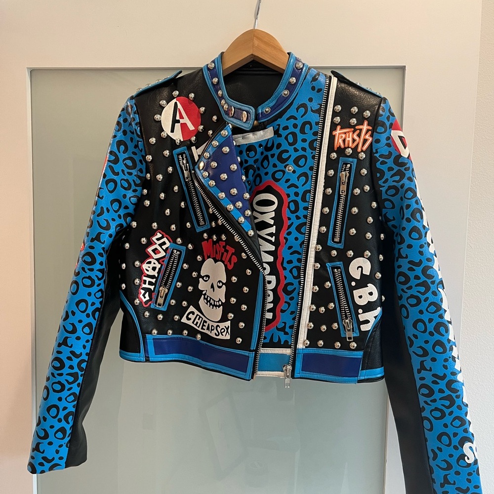 Blue and Black Studded Women's Jacket